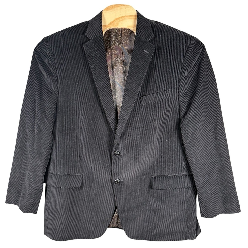 Lauren‎ Ralph Lauren Corduroy Sport Coat Blazer Men 46R Black Academia Leather